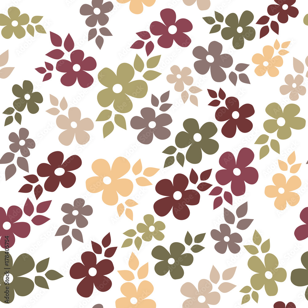 Fototapeta premium Cute autumn flowers seamless pattern vector illustration white background
