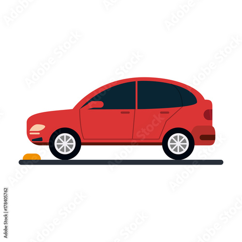 red parked car icon image vector illustration design 