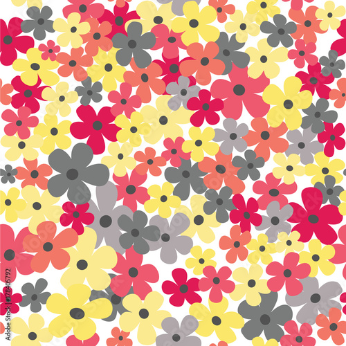 Cute red yellow flowers seamless pattern vector illustration white background