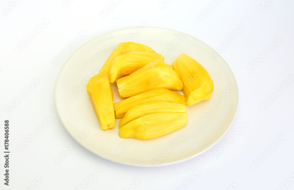 Fresh ripe Jackfruit in the bowl isolated on the white background. Fresh ripe Jackfruit in the bowl isolated on the white background.