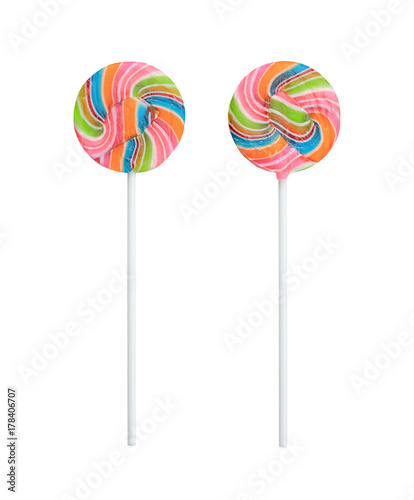 Sweet lollipop multi-colors isolated on white background.