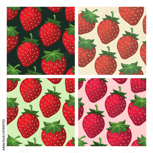 Strawberry seamless pattern set. Berries vector backgrounds for retro style homemade, jam dessert design
