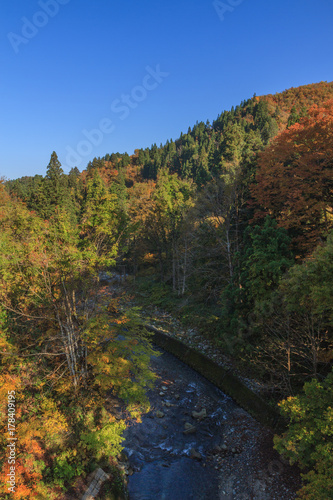 秋の見返り橋からみた佐梨川の風景