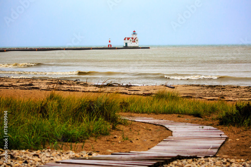 Lighthouse on Lake Michigan in Kewaunee, Wisconsin in Autumn photo