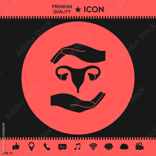 Hands holding Female uterus - protection symbol