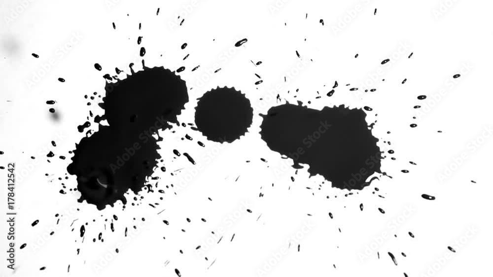 black paint drips on a white background. Slow motion black paint drips on a white background. Slow motion