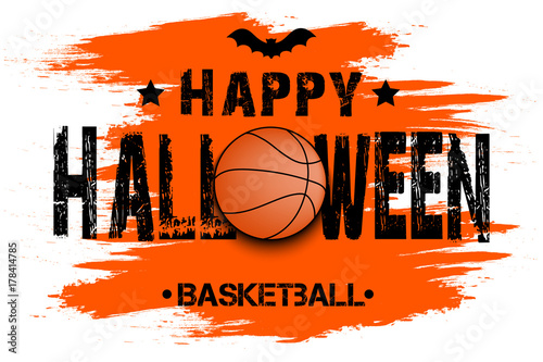 Banner happy halloween and basketball ball