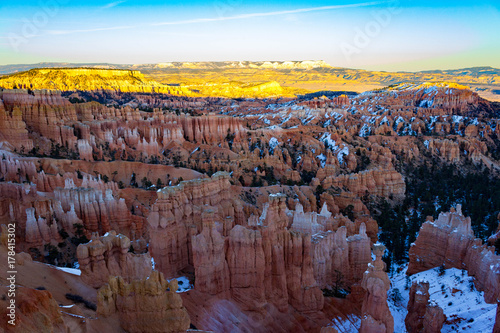 Majestic Bryce Canyon National Park during the winter at sunset.
