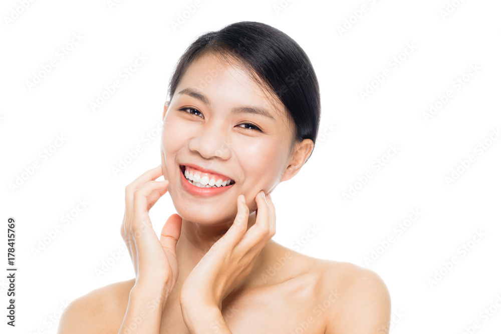 Beautiful woman face close up portrait studio on white background Beautiful woman face close up portrait studio on white background