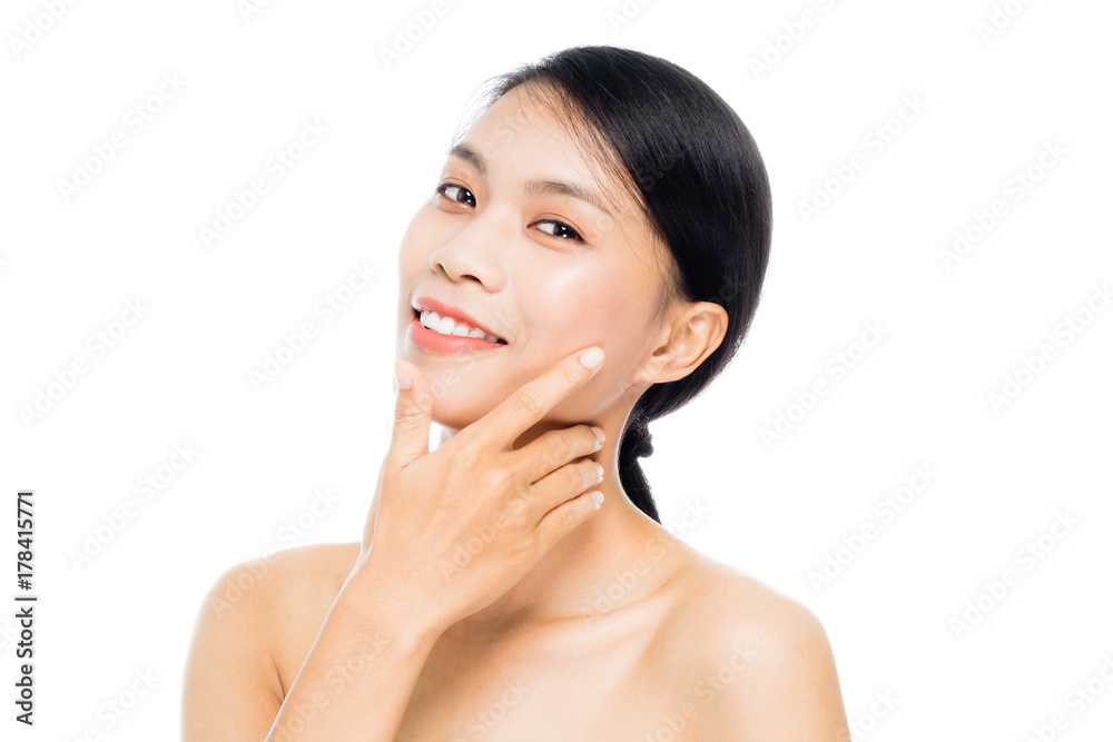 Beautiful woman face close up portrait studio on white background Beautiful woman face close up portrait studio on white background