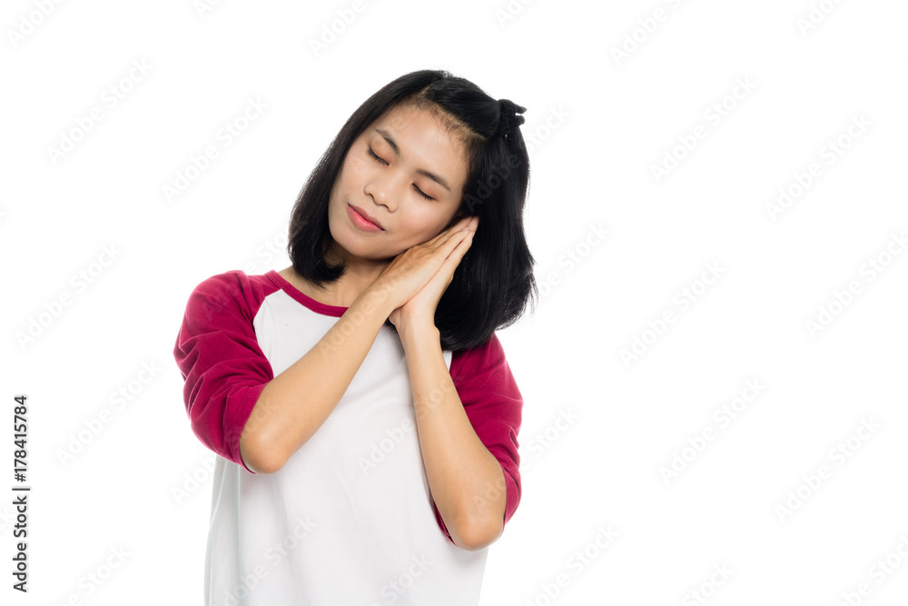 Beautiful asian woman is dreaming to her success, portrait studio on white background Beautiful asian woman is dreaming to her success, portrait studio on white background