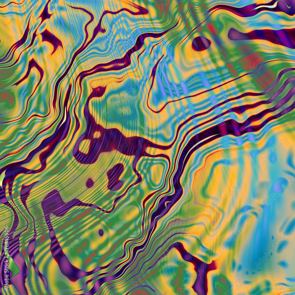 Abstract colorful swirly texture. Fantasy blue, green, yellow and bordeaux chaotic waves. Digital fractal art. 3D rendering. Abstract colorful swirly texture. Fantasy blue, green, yellow and bordeaux chaotic waves. Digital fractal art. 3D rendering.