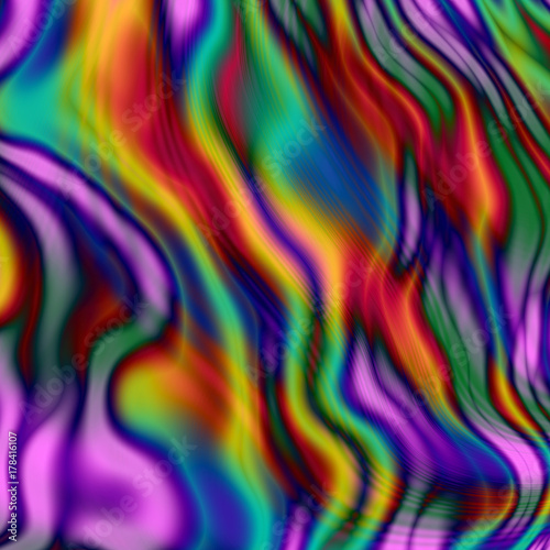 Abstract colorful chaotic swirly texture. Fantasy rainbow waves. Digital fractal art. 3D rendering.