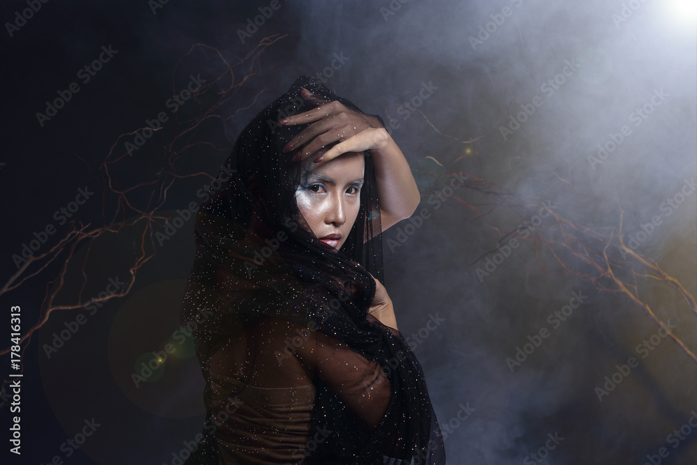 Witchcraft Asian woman in scary Witch ghost story look Witchcraft Asian woman in scary Witch ghost story look