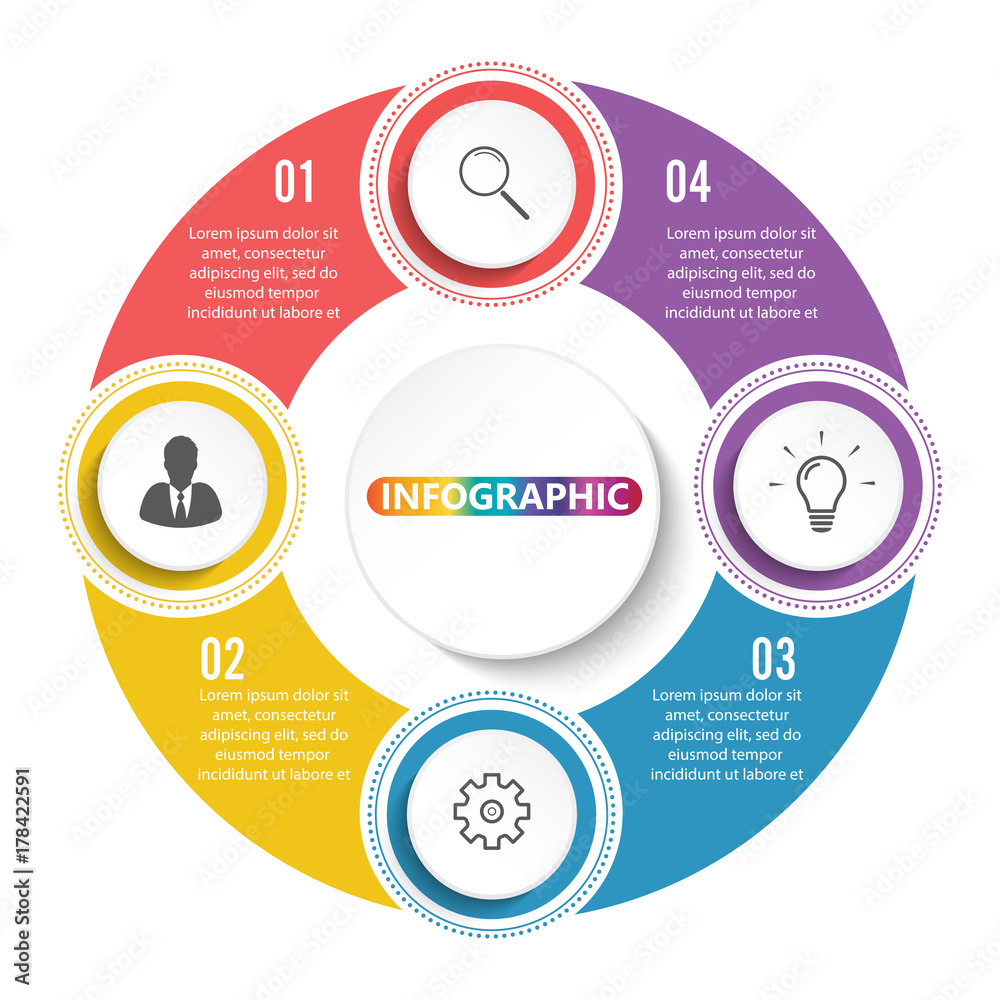 Vector infographic circle template with 4 steps, parts, options ...