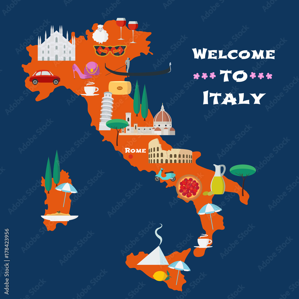 Map of Italy vector illustration, design