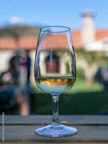 Wineglasses with White Wine on Wooden Table