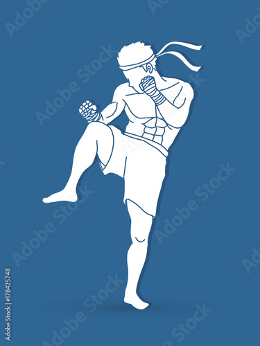Muay Thai, Thai Boxing action graphic vector