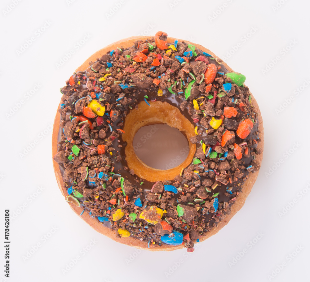 chocolate donuts on a white background