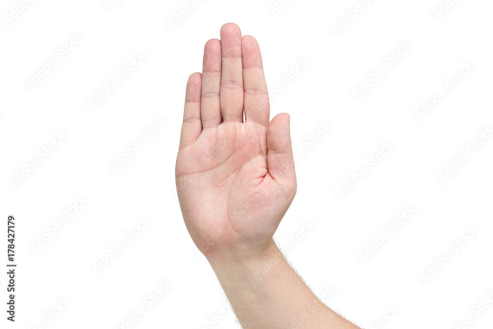 Hand symbol that means stop on white background Hand symbol that means stop on white background
