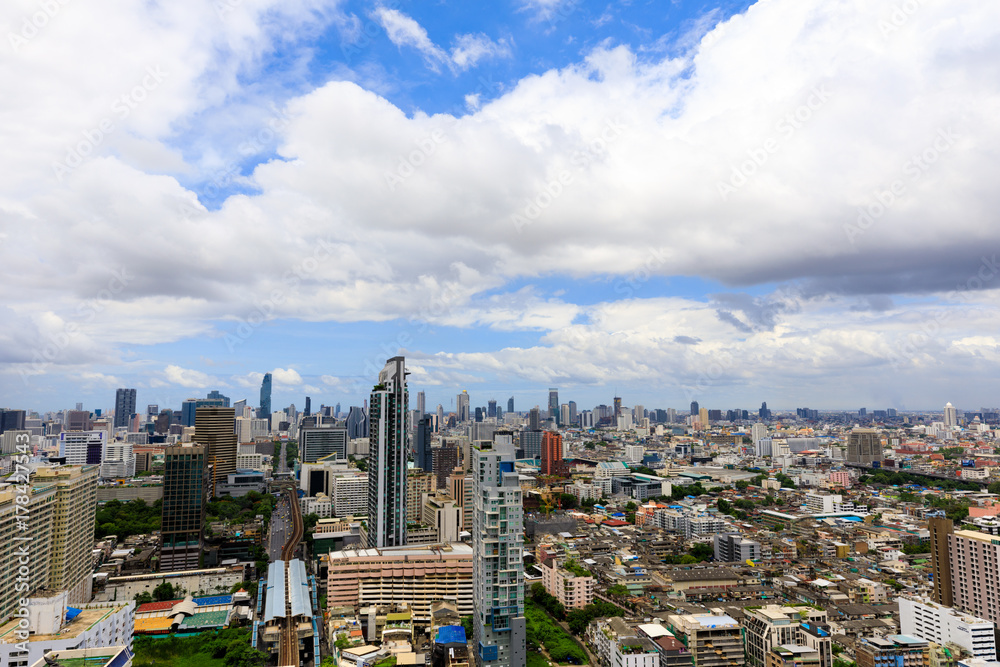 Aerial view of Bangkok modern office buildings cityscape, condominium in Bangkok city, Thailand