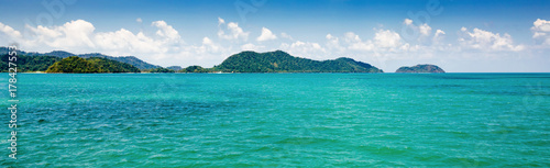 View of the tropical island from the sea