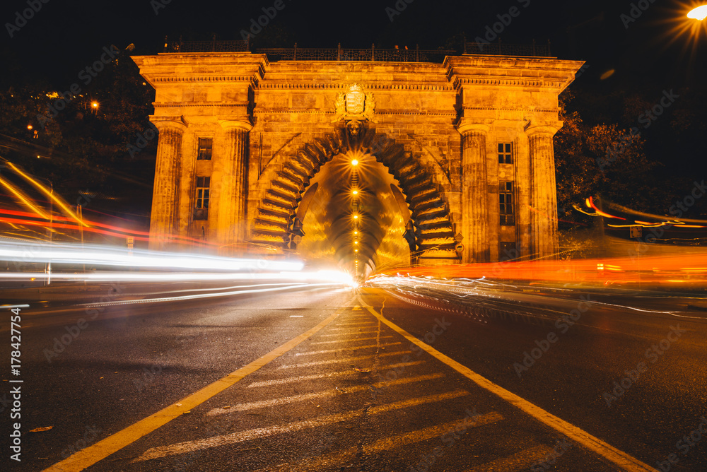 The Chain Bridge in Budapest, Hungary at night