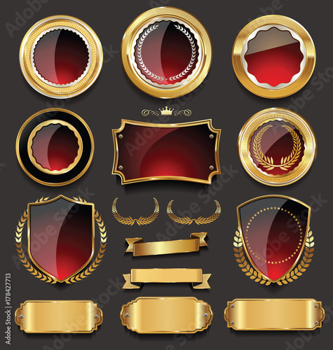 Golden sale frame badge and label vector collection 