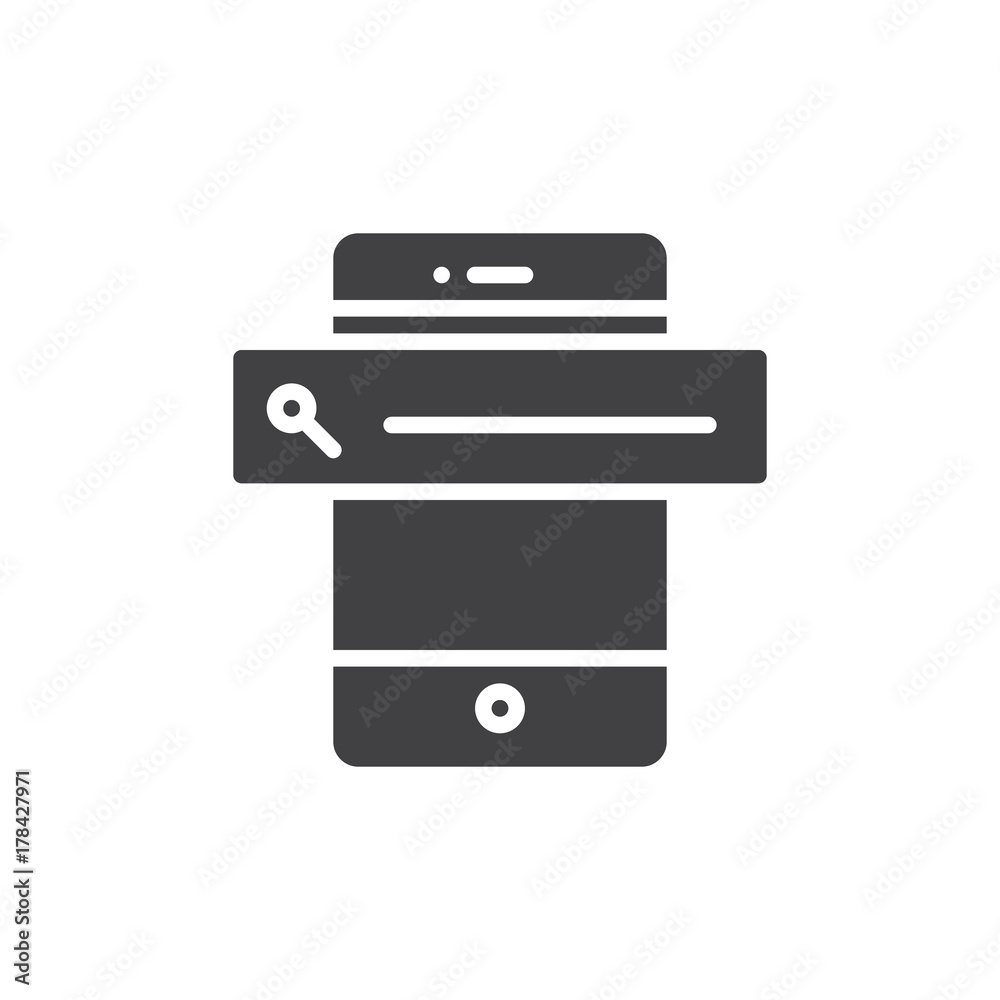 Smartphone with browser search bar icon vector, filled flat sign, solid pictogram isolated on white. Symbol, logo illustration. Smartphone with browser search bar icon vector, filled flat sign, solid pictogram isolated on white. Symbol, logo illustration.