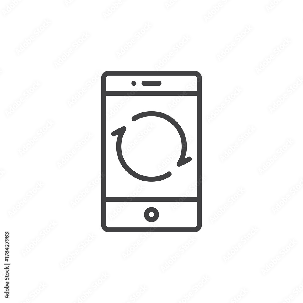 Smartphone reload button line icon, outline vector sign, linear style pictogram isolated on white. Mobile phone restarting function symbol, logo illustration. Editable stroke Smartphone reload button line icon, outline vector sign, linear style pictogram isolated on white. Mobile phone restarting function symbol, logo illustration. Editable stroke