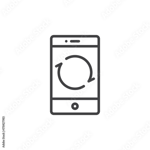 Smartphone reload button line icon, outline vector sign, linear style pictogram isolated on white. Mobile phone restarting function symbol, logo illustration. Editable stroke
