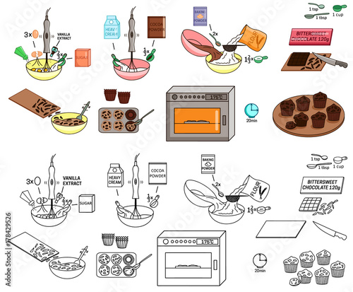 Recipe chocolate cupcakes muffins DIY instruction including sketch