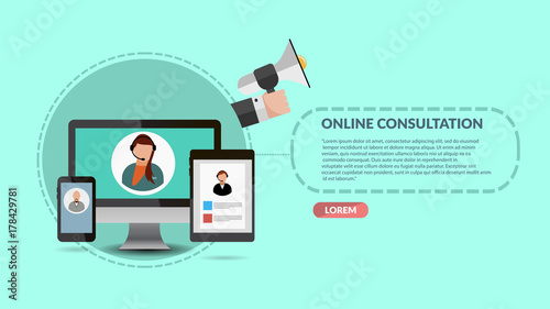 Flat online web consultation banner vector eps 10