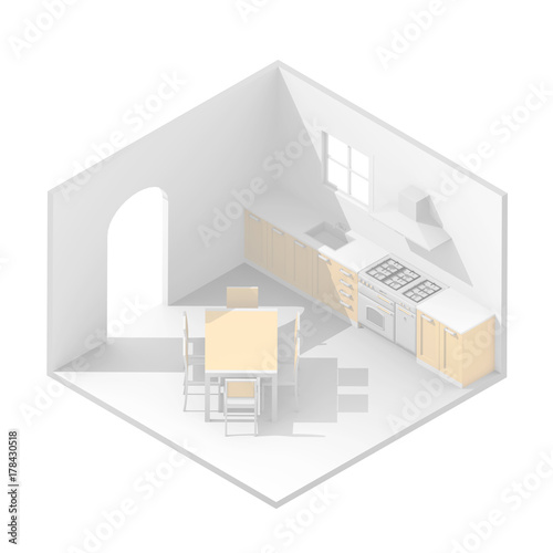 3d isometric rendering kitchen