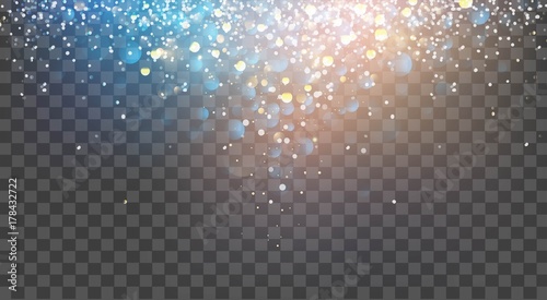 Abstract glitter background. Vector gold glitter particles and lights on transparent background. Sparkling texture.