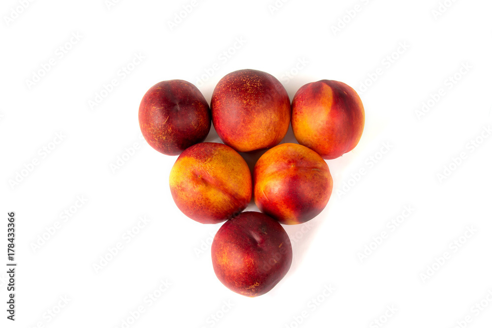 Nectarines triangle group on white background Nectarines triangle group on white background