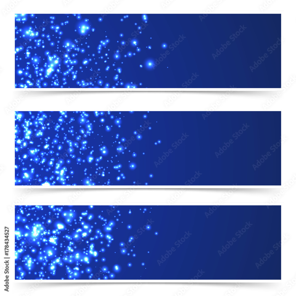 blue bright modern flyer collection with shimmering particles