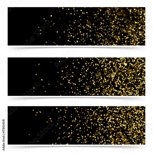 Shimmering golden confetti particle luxurious party flyers collection