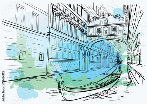 Bridge of Sighs, Venice, watercolor design