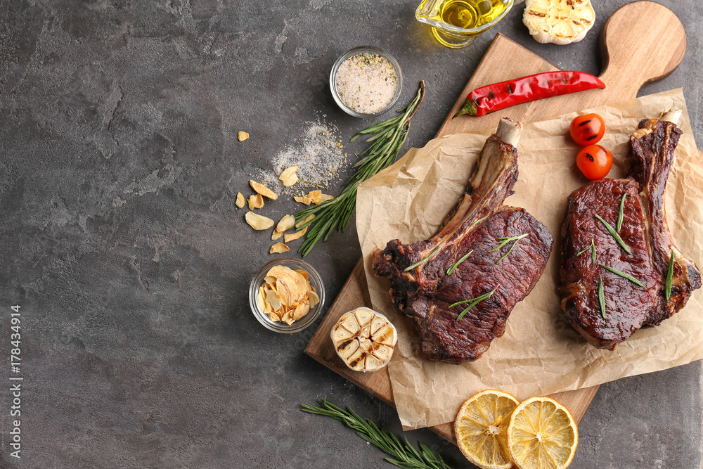 Delicious grilled steaks on waxed paper Delicious grilled steaks on waxed paper