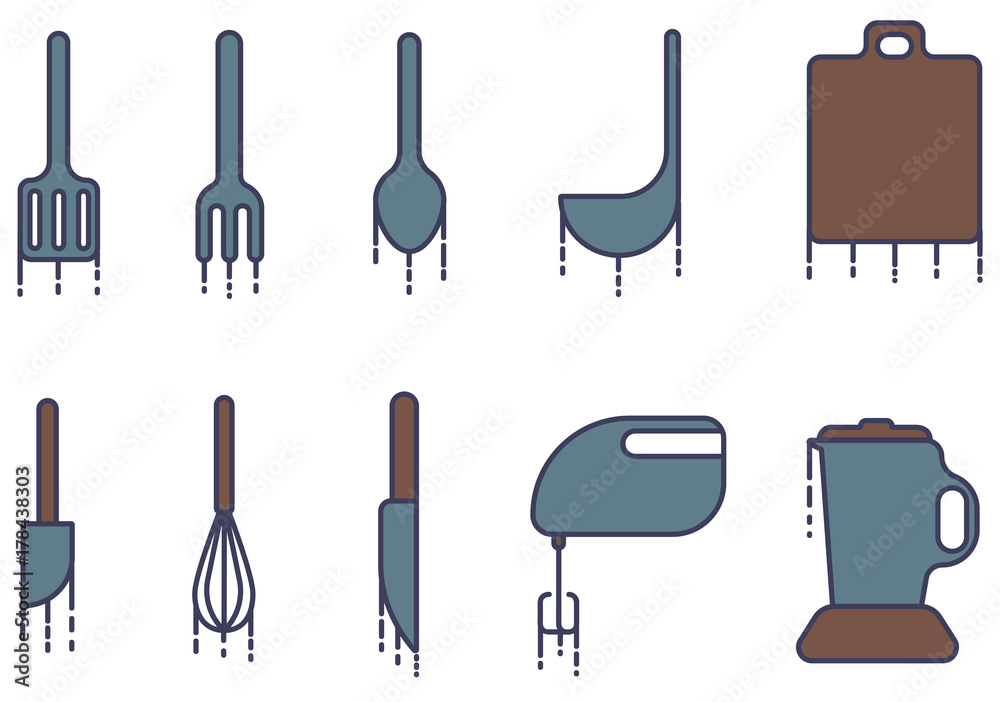 Fototapeta premium Kitchen appliances and equipment icon set