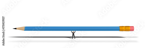 toy miniature businessman figure lifting a blue pencil, concept isolated on white background
