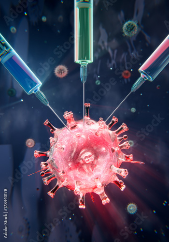 Combined vaccine syringes targetting a virus photo