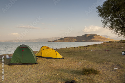 Two tent - coast of Van lake, Turkey.