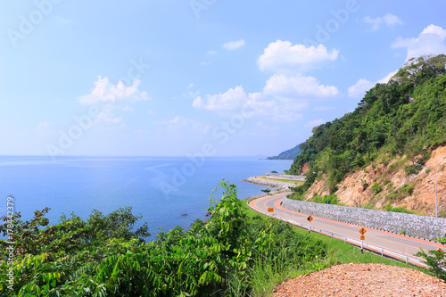 Beautiful curve road side the sea and mountain