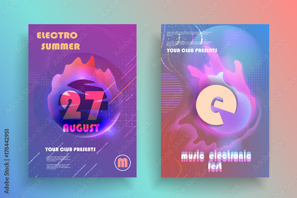 Naklejka premium Electronic music fest poster. Club party flyer. Abstract space background.