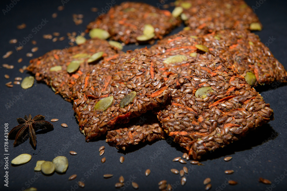 vegan cereal crackers on a black background vegan cereal crackers on a black background