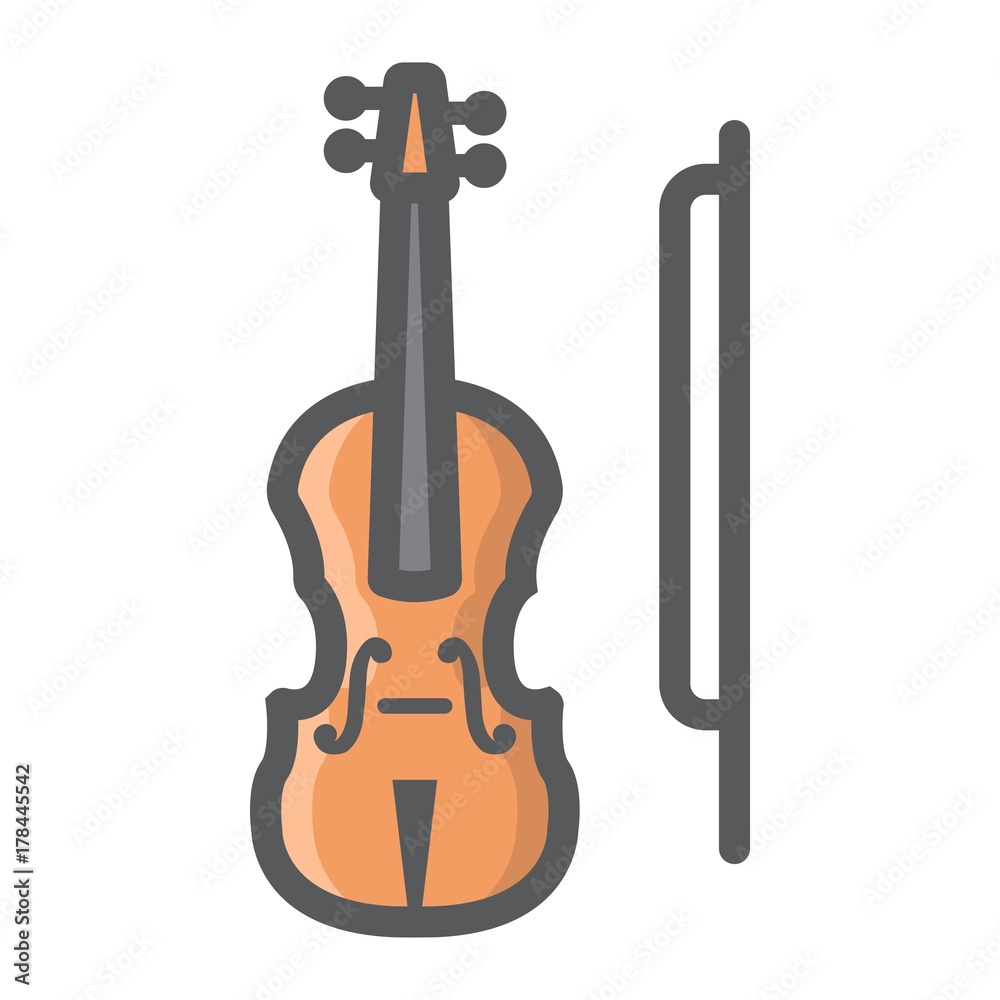 Violin filled outline icon, music and instrument, sound sign vector graphics, a colorful line pattern on a white background, eps 10.