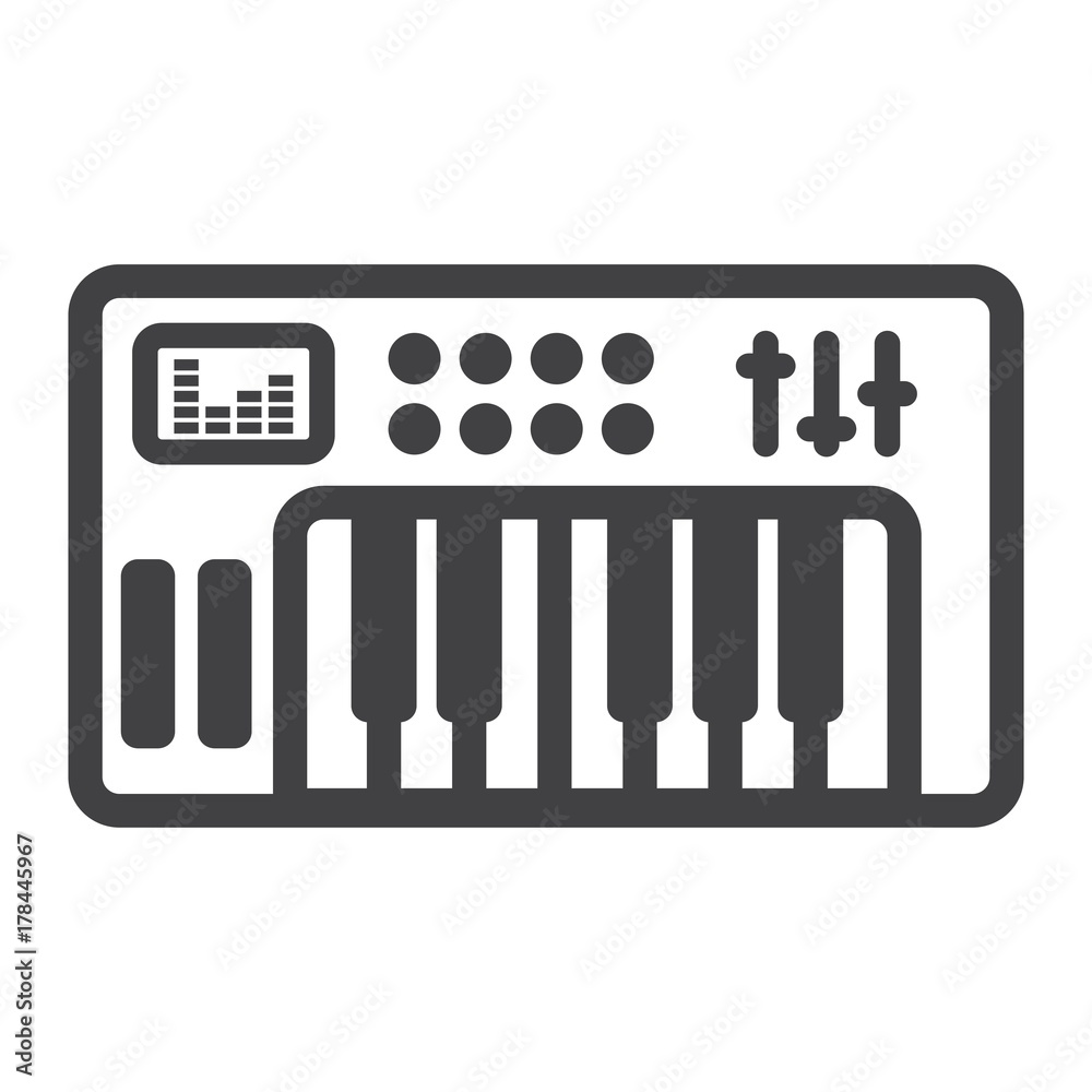 Analog synthesizer line icon, music and instrument, piano sign vector graphics, a linear pattern on a white background, eps 10. Analog synthesizer line icon, music and instrument, piano sign vector graphics, a linear pattern on a white background, eps 10.