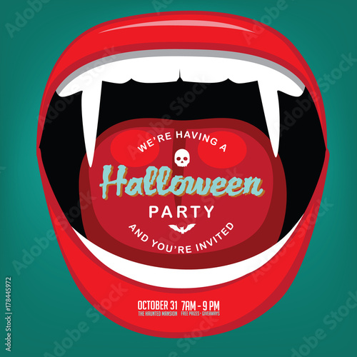 Halloween party background illustration with vampire mouth. EPS 10 vector.